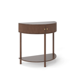 Artisan-Crafted Wave-Pattern Demi-Lune Console Table with Brown Woodgrain