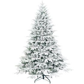 Artificial 7.5ft Flocked Christmas Tree With 3135 PE PVC Mixed Branch Tips, 650L Warm White Led, Steel Wire Wire, Hinged Premium & Foldable Base (Option: Default title)