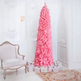 7.5 FT Hinged Christmas Tree, Artificial Pencil Christmas Tree, Unlit Artificial Christmas Pine Tree With 1075 Branch Tips And Sturdy Stand, Pink (Option: Default title)