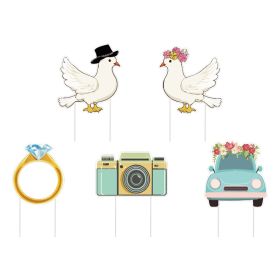 5 Pieces Wedding Theme Party Yard Signs With Stakes Pigeon Ring Camera Pattern Road Decoration Wedding Reception Plastic Welcome Sign Large Brida (Option: White)
