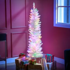 5ft Tall Pencil Prelit Artificial Christmas Tree Holiday Décor With 250 Colorful Surface Branches, 150 Colorful LED Lights, White (Option: defaulttitle)
