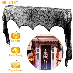 1Pc Halloween Decoration Black Lace Spiderweb Fireplace Mantle Scarf Cover Festive Party Supplies Fireplace Scarf 96 X 18 Inch For Halloween Chri (Option: Black)