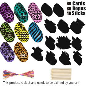80 Pcs Easter Egg Scratch Art Set Paper Easter Ornaments (Option: W13471057)