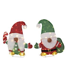 Set Of 2 Lighted Gnome And Candy Cane Christmas Decorations, Pre-lit 2D Holiday Decor With 80 Warm White LED Lights For Xmas Outdoor Indoor Decor (Option: Default title)
