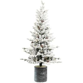 Artificial 6.5ft Decorated Flocking Basin Tree With 1386 PE PVC Mixed Branch Tips, Pine Cone X31, 350L Wram White Light, Holiday Decorating (Option: Default title)