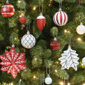 106PCS Christmas Balls Ornaments Set, Colorful Shatterproof Plastic Decorative Baubles For Xmas Tree Decor Holiday Wedding Party Decoration With (Option: RedWhite)