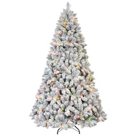 Artificial 6ft Flocked Christmas Tree With 888 PVC Branch Tips, Pine Conex35pcs, 350L Colorful Led, Memory Wire Iron Wire, Hinged Premium & Folda (Option: Default title)