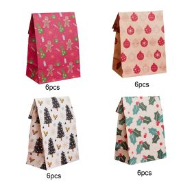 24Pcs Christmas Paper Gift Bags 9 Inch Vintage Christmas Party Treat Bag Xmas Tree Bell Gingerbread Pattern Goody Bags For New Year Birthday Part (Option: W13688140)