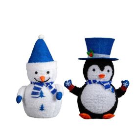 Set Of 2 Lighted Plush Penguin And Snowman Christmas Decorations, Pre-lit Pull Up Holiday Decor With 100 Warm White LED Lights For Xmas Outdoor I (Option: Default title)