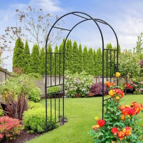 Metal Garden Arch L42.24'' X W17.52'' X H85.82'' Climbing Plants Support Rose Arch Outdoor Black (Option: Black)