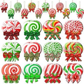 24PCS Christmas Candy Ornament With Ropes Colorful Candy Round Lollipop Wooden Pendant Xmas Hanging Decoration For Christmas Indoor Outdoor Home (Option: 24pcs)