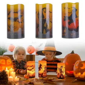 3 Pack Halloween Flameless Candle Lamp With Timer Setting Battery Operated Warm Orange Light Candles For Halloween Party Decoration Spider Crow S (Option: WitchBatCastle)