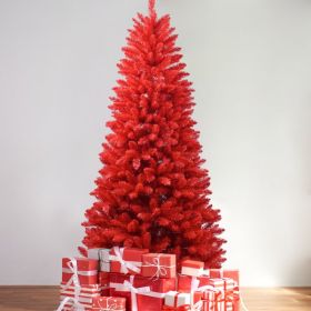 T3637P3398087FT Red Christmas Tree Pure Red PVC Tree With 1066 Tips, Hinged Branches For Easy Setup, Stable Metal Stand, Bold Holiday Decoration (Option: Default title)