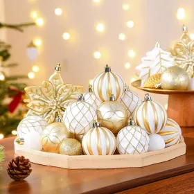 106PCS Christmas Balls Ornaments Set, Colorful Shatterproof Plastic Decorative Baubles For Xmas Tree Decor Holiday Wedding Party Decoration With (Option: GoldWhite)