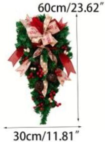 Christmas Candy Cane Wreath Xmas Teardrop Wreath Green Leaves Wreath Wall Hanging Door Garland Front Door Holiday Decoration (Option: Default)