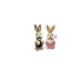 2025 New Two Handwoven Straw Rabbits, Crafted Entirely By Hand. Perfect For Newlywed Garden Courtyard Decorations, Wedding Venue Ornaments, Rusti (Option: 2pcs-Flowers and Easter Eggs)
