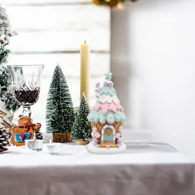 Gingerbread House Decorations, Pastel Pink Gingerbread Christmas Decor, Christmas Resin Ginger Bread Treehouse Decorations Indoor, Xmas Tabletop (Option: PinkBlue)