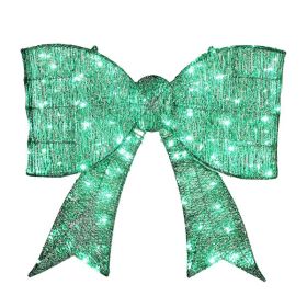 Pre-lit Outdoor Giant Bowknot Christmas Decoration, Lighted Metal Frame With 124 Green LED Lights, For Front Door Gate Wall Indoor Outdoor Holida (Option: Default title)