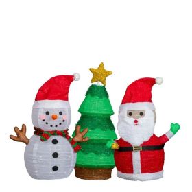 Set Of 3 Lighted Santa And Snowman And Xmas Tree Christmas Decorations, Pre-lit Pull Up Holiday Decor With 150 Warm White LED Lights For Xmas Out (Option: Default title)