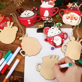 50 Pieces Christmas Wooden Ornaments Hot Cocoa Blanks Pendants Unfinished Predrilled Wood Coffee Mug Slices Hanging For Xmas Festivals DIY Crafts (Option: W13572335)
