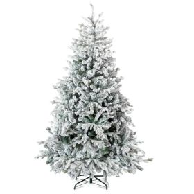 7 FT Pre-lit Snow Flocked Christmas Tree, Artificial Hinged Xmas Pine Tree With 1100 Branch Tips, 400 Lights For Holiday Party Office Home, Snowy (Option: Default title)