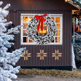48in Pre-lit Snow Flocked Christmas Wreath, Lighted Artificial Xmas Wreath With 150 Warm White Lights And 450 PVC Tips And DIY Ornaments, For Fro (Option: Default title)