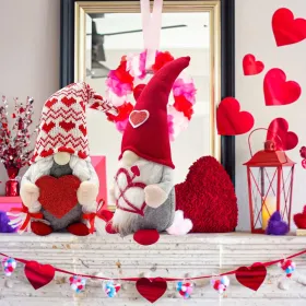 Valentines Day Lighted Gnomes For Home Décor 2PCS Table Red Cupid Gnome Decorations Swedish Plush Elf Scandinavian Tomte Elf Ornaments Sweet Gift (Option: Red)