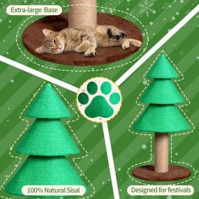 31.5in Christmas Tree Cat Scratcher, Cat Scratching Post For Indoor Cats, Large Sisal Cat Scratching Tree Cat Scratch Tower, Green (Option: Default title)