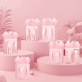 12 Pcs Small Gift Bags Mini Metallic Paper Bag Bulk Tiny With Handle Tissue Paper For Wrap Christmas Thanksgiving Halloween Birthday Party Favor (Option: Pink)