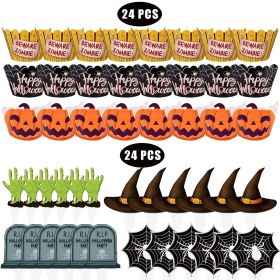 48 Pcs Halloween Cupcake Decoration Set Zombie Hand Witch Hat Spider Web Tombstones Design Cupcake Picks 3 Styles Happy Halloween Cupcake Wrapper (Option: W13688157)