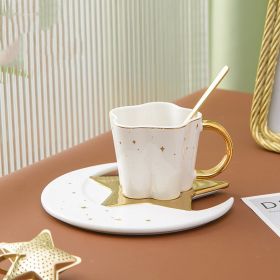 Creative Ceramic Cup With Star And Moon Saucer (Option: White)