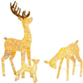 3-Piece Lighted Christmas Reindeer Family Set Outdoor Decorations, Weather Proof Deer Family Set Of 3 Christmas Ornament Home Decor Pre-lit 280 L (Option: Default title)