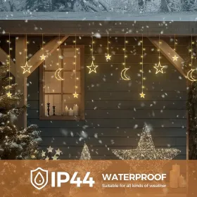Ramadan Solar Icicle Lights,Outdoor Waterproof Moons Stars Curtain Window String With 8 Modes Timer Remote,USB Rechargeable Connectable Warm Whit (Option: 4pcs)