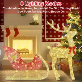 Lighted Christmas Reindeer & Sleigh Indoor Outdoor Christmas Decoration Christmas Lighted Display With 8 Lighting Modes (Option: ChristmasDecoration)