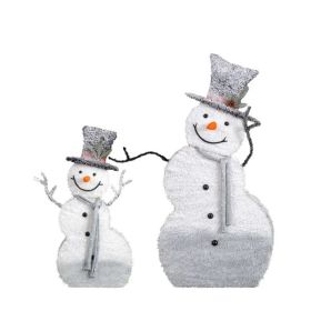 Set Of 2 Lighted Snowman With Top Hat Christmas Decorations, Pre-lit 2D Holiday Decor With 80 Warm White LED Lights For Xmas Outdoor Indoor Decor (Option: Default title)