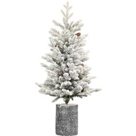 Artificial 4.5ft Decorated Flocking Basin Tree With 720 PE PVC Mixed Branch Tips, Pine Conex19, 150L Wram White Light, Holiday Decorating (Option: Default title)