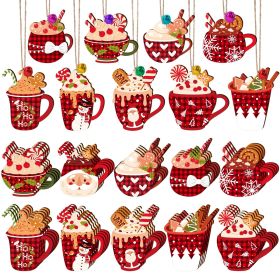 50 Pieces Christmas Wooden Ornaments Hot Cocoa Blanks Pendants Unfinished Predrilled Wood Buffalo Plaid Coffee Mug Slices Hanging For Xmas Festiv (Option: W13572334)