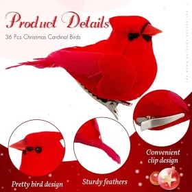 36 Pcs Red Cardinal With Clip On Christmas Tree Mini Ornament Red Feather Faux Birds Decorations Bird Craft Ornament For Christmas Tree Home Outd (Option: Sturdy)