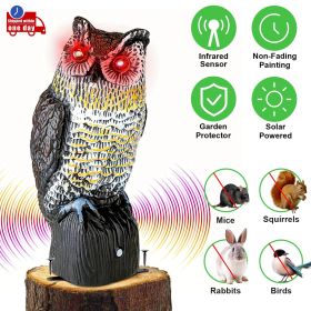 Lifelike Owl Decoy Scare Bird Squirrel Away Pest Repellent Bird Deterrent Outdoor Garden Yard Protector (Option: Sound Type)