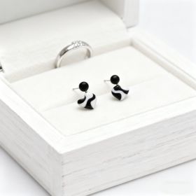 Black&White Heart Earrings-0884 (Option: 6926398650884)