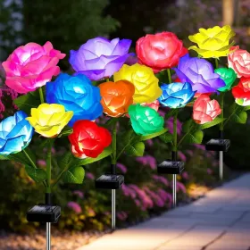 Solar Christmas Tree Outdoor Decor, Waterproof Solar Xmas Decorations Garden Stake Lights, Multi-Color LED Christmas Décor For Outside Landscape (Option: 4pcs7ColorRose)
