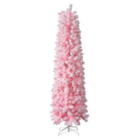 7.5 FT Snow Flocked Hinged Christmas Tree, Artificial Pencil Christmas Tree, Unlit Artificial Christmas Pine Tree With 641 Branch Tips And Sturdy (Option: Default title)