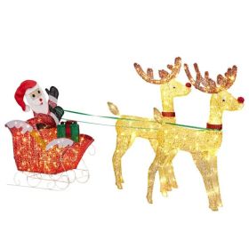 Lighted Reindeer Pulling Sleigh Christmas Decorations, Pre-lit Holiday Decor With270Warm White LEDfor Xmas Outdoor Indoor Decor Lighted Holiday D (Option: Default title)
