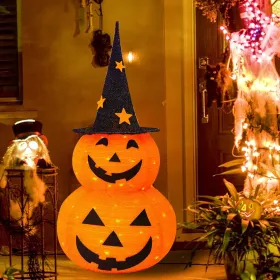 3FT Halloween Collapsible Pumpkin Decorations, Pre-Lit Light Up 50 LED Pumpkin With Star Hat 8 Lighted Mode, Pop Up Jack-o-Lantern With Metal Sta (Option: Orange)
