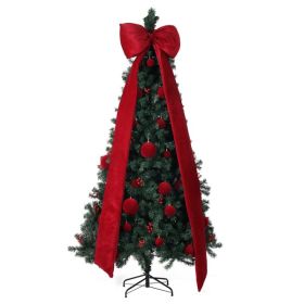 7.5 FT Artificial Christmas Tree With DIY 300 Warm White LED Lights, Hinged Xmas Pine Tree With Giant Bowknot And Red Ball Ornaments For Holiday (Option: Default title)