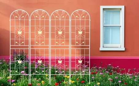 4 Pack Metal Garden Trellis 86.7" X 19.7" Rustproof Trellis For Climbing Plants Outdoor Flower Support (Option: CREAMWHITE)