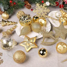 100pcs Christmas Tree Decorations Ornaments Set, Shatterproof Plastic Baubles Decorative Balls For Xmas Tree Decor Holiday Wedding Party, White (Option: Gold)