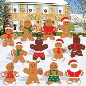 12 Pcs Christmas Gingerbread Man Yard Sign Waterproof Outdoor Xmas Gingerbread Lawn Signs Yard Decoration For Holiday Lawn Yard Patio Walkway Pat (Option: multicolor)