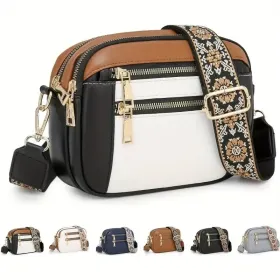 Handmade Women's Multi-Compartment Crossbody Bag & Wallet With Adjustable Strap, Golden-Tone Hardware, Zipper Closure - Premium Second-Layer Leat (Option: ColorMatching)