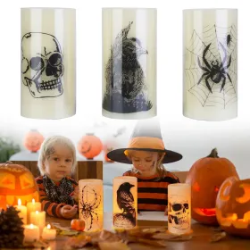 3 Pack Halloween Flameless Candle Lamp With Timer Setting Battery Operated Warm Orange Light Candles For Halloween Party Decoration Spider Crow S (Option: SpiderSkullCrow)